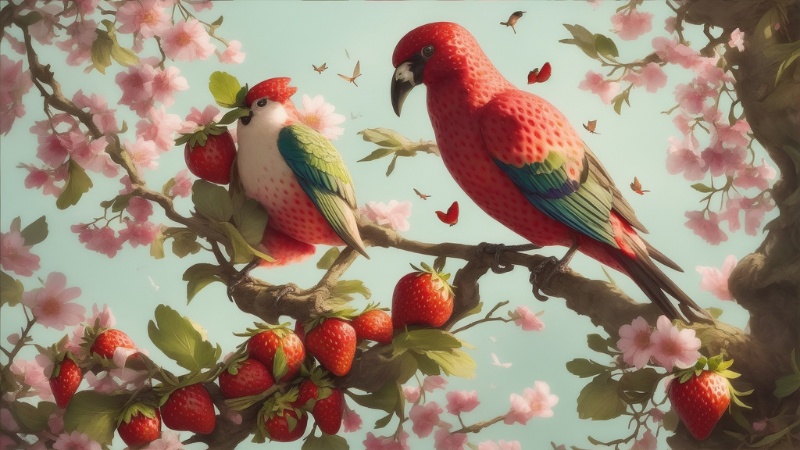 Birds Eat Strawberries